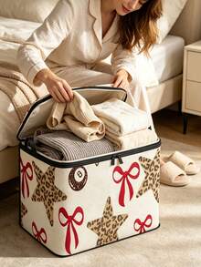 Rectangular Striped Pattern Baskets, Large Capacity Storage Basket With Handles For Room Decor Cute Storage Bin Clothing Sweater Sheet Bedding Comforter Duvet Quilt Pillow Toy Storage Bags With Lids,Dorm Room Essentials For Containers - Multicolor - View 3