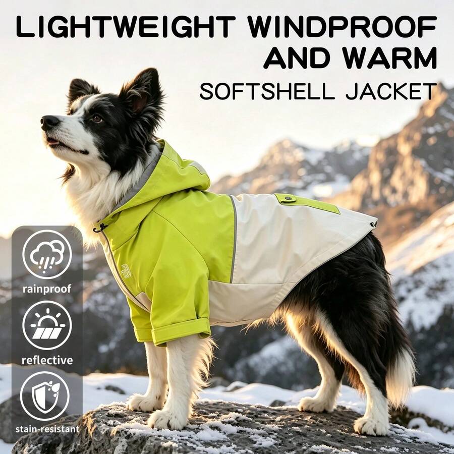 Pet Dog Autumn/Winter Windbreaker Jacket For Large And Medium Long-Haired Dogs, Hooded Windproof Reflective Dog Coat With Leash Attachment, Night Reflective Dog Clothes For Walking, Water-Resistant Dog Raincoat For Outdoor Use - Green - View 1