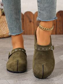 Women's Split Toe Pig-Toe Closed Toe Mule Shoes With Metal Rivet Buckle Strap Thick Sole Slip-On Backless Casual Daily Shoes - Army Green - View 3