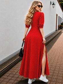 Women Long Dresses - Red and White - View 4