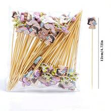 100pcs/Pack Cartoon Cute Fruit Picks, Disposable Bamboo Skewers For Party Desserts, Creative Cake Cocktail Platter Decoration Sticks - Multicolor - View 10