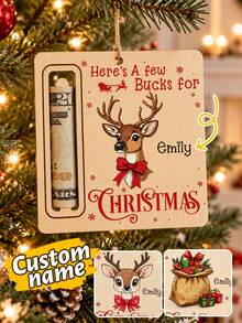 Custom Christmas Cash Holder Ornament, Personalized Name Reindeer Tree Hanging Decor, Festive Holiday Gift Accent, Customized Money Holder Keepsake For Home Party, Customizable Name Christmas Tree Decoration, Christmas Gift 2026, Family, Friends - Style B - View 1