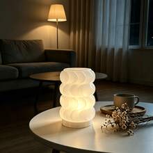 Wavy Texture Lampshade Night Light Lampshade, INS Style Bedside Table Lamp, Nordic Minimalist Bedroom Living Room Desktop Decorative Atmosphere Lamp - Wavy Texture Night Light - View 3