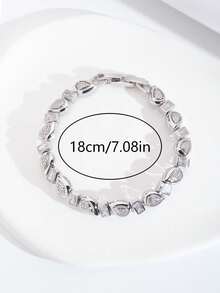 1pc Luxury Elegant Sparkling Cubic Zirconia Teardrop Design Bracelet, Suitable For Women's Wedding And Banquet Wear, Gift Box Not Included - Silver - View 5