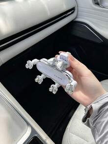 1pc Luxury Rhinestone Car Phone Holder, Air Vent Clip Mount, Cute Bow Cherry Star Flower Decor, Gravity Auto-Clamping Secure Grip, Creative Car Interior Decoration, Universal Car Navigation Bracket, Minimalist Premium Car Accessory - A - View 2