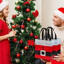 5pcs Christmas Gift Bag Set, Laser-Cut Handle With Santa Claus Design, Non-Woven Fabric, Durable And Reusable, Perfect For Gift Wrapping, Holiday Party Favors And Shopping, Festive Tote Bags, Party Supplies - Christmas Bag - View 6