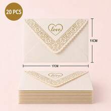10/20/50pcs - Lace Carved Triangle Heart Love Pattern Cream White Envelopes, Laser Cut Lace Edges, Party Decoration Envelope Cardstock, Suitable For Holiday Gifts, Birthday Decorations, Gift Envelopes, Love Letters, Wedding Invitations, Room Decor - Off-white - View 7