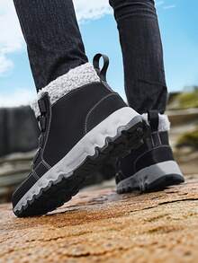 Men's Snow Boots, Solid Color Thermal Lined Thick Interior, Non-Slip Comfortable Sole, Winter Daily Commute, Hiking, Travel And More - Black - View 2
