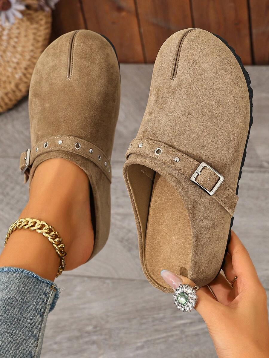 Women's Split Toe Pig-Toe Closed Toe Mule Shoes With Metal Rivet Buckle Strap Thick Sole Slip-On Backless Casual Daily Shoes - Khaki - View 1