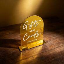 Pale Yellow Acrylic Cards And Gifts Tabletop Sign, Luxury Arched Wedding Guest Sign-In Stand With Base For Stable Display, Suitable For Wedding Banquet Party, Engagement Ceremony Gift Area Direction, Wedding Scene Decoration Sign - A - View 8