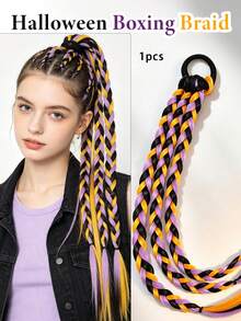 Women's Halloween Boxing Braided Headband, Black Purple Yellow Mixed Color Braided Hair Extensions, 18 Inch Lightweight Synthetic Fiber Y2K Braided Wig, Easy To Wear, Suitable For Music Festivals, Cosplay, Parties - Multicolor - View 8