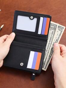 CarrKen 1pc Men's New Multi-Slot Multi-Function European & American Retro Short Solid Color Deer Head Zipper Wallet - Multicolor - View 6