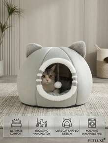 1pc Washable Cat Bed, Ultra Soft Pet House With Non-Slip Bottom, Suitable For Indoor Cats, Puppies And Kittens - Grey - View 1
