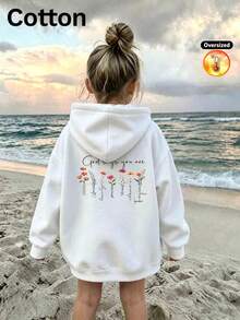 2026 Autumn/Winter Custom Loose White Hooded Sweatshirt For Girls, Featuring Colorful Floral Pattern And English Text On Back, Casual And Cute - White - View 11