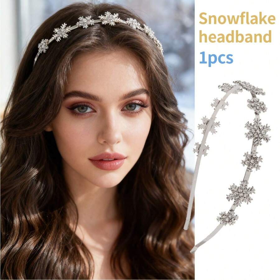 1pc Cute Snowflake Rhinestone Women's Headband, Christmas Snowflake Metal Hair Hoop, Fashionable Minimalist Alloy Hair Accessory, Suitable For Daily Wear - Multicolor - View 1