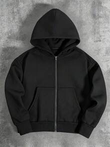 Kids Zip‑Up Fleece Hoodie, Cotton‑Blend, Pink Racing Car Checkered Flag Back Print, Loose Warm Jacket - Black - View 3