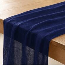 12pcs Navy Blue Cheesecloth Table Runner, Gauze Table Runner, Bohemian Style Semi-Transparent Cheesecloth Table Decor, Suitable For Wedding, Party, Bridal Shower, Baby Shower, Birthday, Engagement, Anniversary, Holiday, Dinner, Farmhouse Home Decor - Navy Blue - View 3