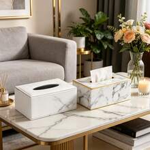 Rectangular Leather Texture Marble Pattern Tissue Box, Suitable For Living Room Coffee Table, Hotel And Homestay Countertop, Creating Exquisite Home Desktop Tissue Storage And Decoration - Black and White - View 6