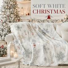 1pc Light Blue & Gold Snowflake Branch Berry Print Throw Blanket, Soft White Christmas Style Decorative Blanket, Suitable For Sofa And Bedroom - Multicolor - View 2