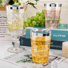 10pcs Silver Cups, 6.76oz Clear Cups With Silver Trim, Silver Beer Cups, Hard Cups For Party, Premium Silver Rimmed Cups, Perfect For Weddings And Parties - Silver - View 4
