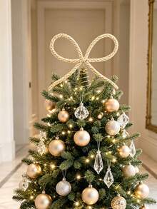 Christmas Gold Glass Rhinestone Bow Tree Topper - Xmas Holiday Tree Top Decoration For Indoor Outdoor Home Room Party Christmas Decorations Home Christmas Gifts Christmas Deco - One Size Fits All - View 3