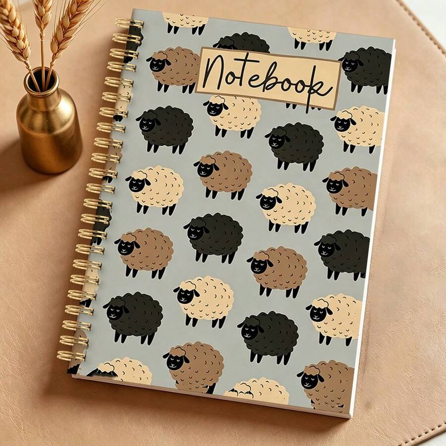 DANPERJI 1 buah Buku Catatan Spiral Tanpa Batas Motif Domba Lucu Ukuran 14*21cm - Desain Hewan Ternak Hitam dan Krem, Cocok untuk Sekolah, Kantor, Catatan Harian, Hadiah Netral Gender, Buku Harian, Catatan Kerja, Menulis Seni, Buku Catatan Kembali ke Sekolah - domba - View 1