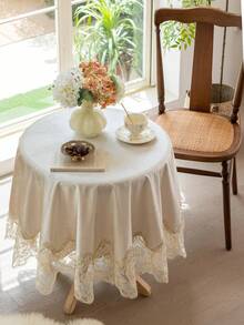1pc Italian Velvet Embroidered Tablecloth, Luxurious Lace Trim Decor, Suitable For Dining Table, Tea Table, Bedside Cabinet Decoration, Holiday Gift, Wedding, Party Decor - Apricot - View 9