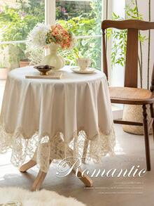 1pc Italian Velvet Embroidered Tablecloth, Luxurious Lace Trim Decor, Suitable For Dining Table, Tea Table, Bedside Cabinet Decoration, Holiday Gift, Wedding, Party Decor - Apricot - View 8