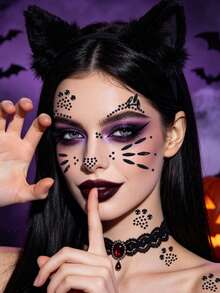 Halloween Face Gem Stickers Day Of The Dead Easter Makeup Party - 3D Face Neck Chest Decorative Rhinestone Stickers DIY Holiday Party Gift Decoration Gem Stickers 1pc/Pack - Black - View 6
