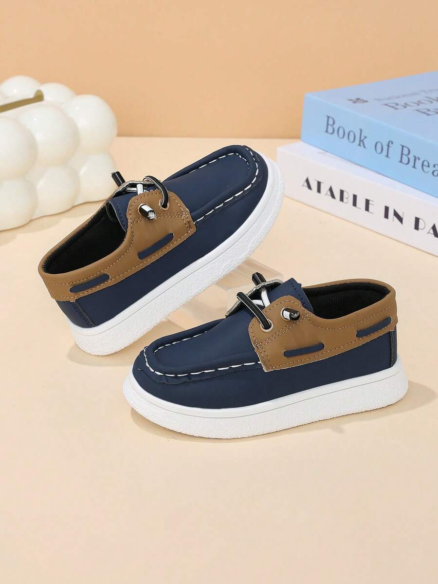 Sepatu Loafer Colorblock Anak Laki-Laki dengan Desain Slip-On Bertali, Sepatu Sneakers Kasual Bersol Lembut, Ringan, dan Serbaguna untuk Anak Laki-Laki - Biru - View 1
