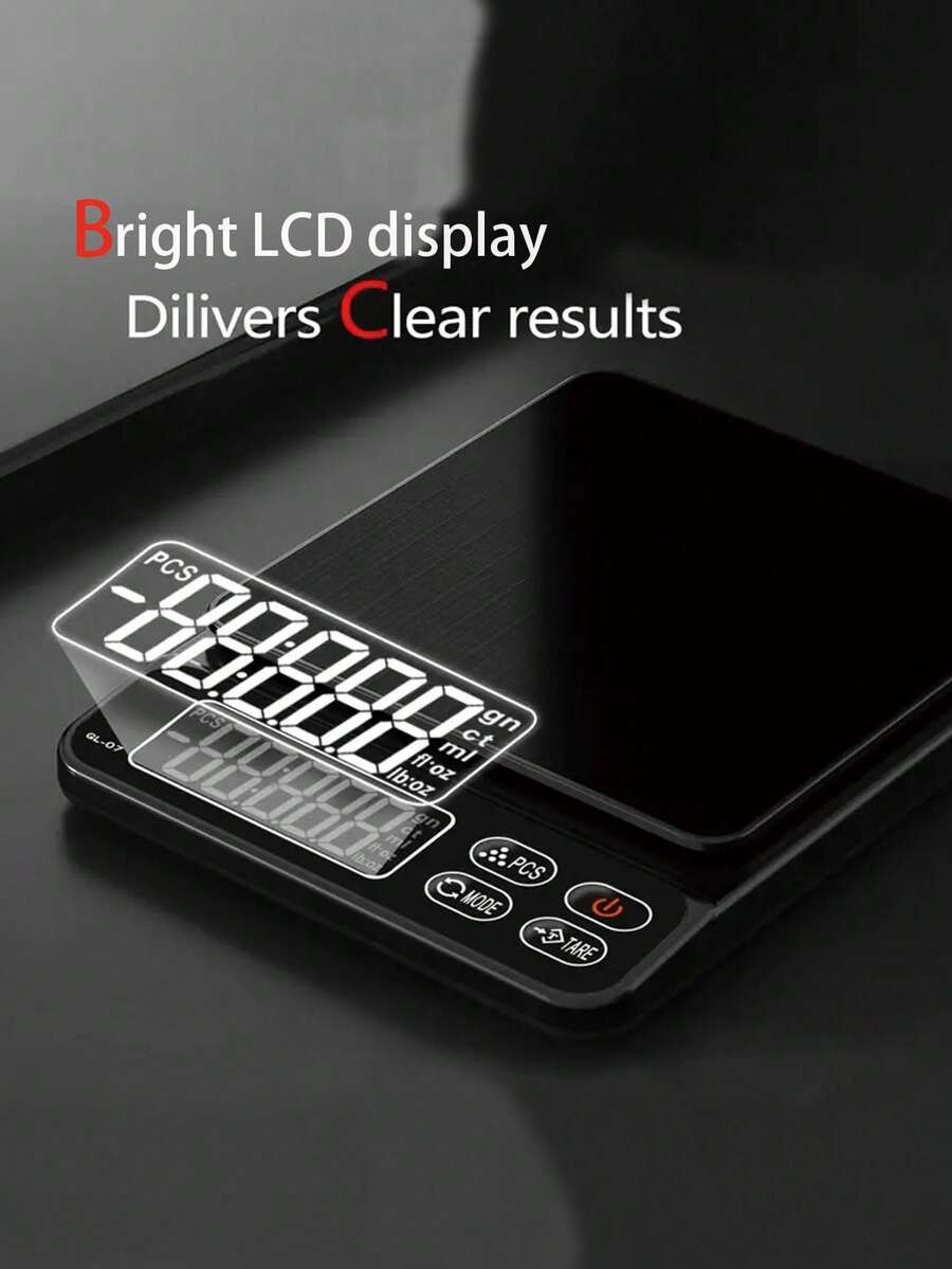 High-Precision Portable Kitchen Scale (3000g Range). Clear LCD Digital Display Supports Net Weight Measurement And Multiple Unit Conversions. Suitable For Baking, Cooking, And Jewelry Making; Easy To Operate. Batteries Not Included. - Multicolor - View 1