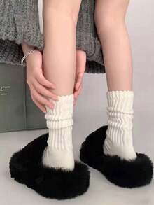 1/6 Pairs (Randomly Shipped) Unisex Multi-Color Knitted Mid-Calf Socks, Soft Fashion Slouch Socks For Autumn/Winter, European And American Casual Daily Wear, Retro Style, Suitable For Everyday Use - Multicolor - View 3