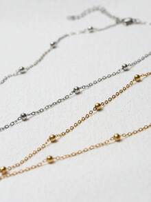 1pc 18K Gold Plated Stainless Steel Double Layer Minimalist Long Y-Shaped Chain Necklace With Ball Pendant, Women's - Single-layer - View 3