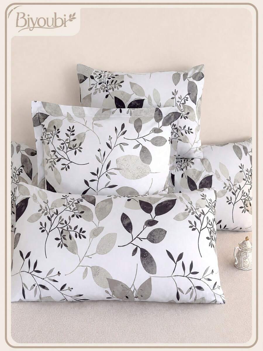 2pcs Soft Microfiber Pillowcase Set - Floral Pattern Pillowcases, Low Allergy Breathable, Oversized Queen Size, Body Pillow, European Pillow And Square Pillow, Bedding Set For All Seasons - Grey - View 1