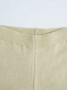 New Autumn/Winter Fashion Knit 2 Pieces Set, Contrast Color Striped Sleeve Asymmetrical Hem Sweater Paired With Matching Knit Long Pants - Khaki - View 6