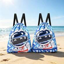 1pc Cartoon Print Swim Bag Dry Wet Separation Waterproof Backpack Swimming Storage Bag Beach Storage Drawstring Toiletry Bag - Blue - View 1