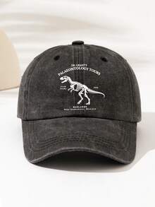 1pc Vintage Line Dinosaur Pattern Print Washed Summer Sun Protection Baseball Cap, Cool Hippie Hip Hop Curved Brim Hat, Adjustable Head Circumference Sun Protection Sun Hat, Curved Brim Baseball Cap Unisex Baseball Cap Dad Hat - Washable Cap 1 - View 12