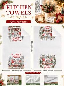 2pcs Christmas Village Snow Scene Gnome Pattern Kitchen Towels, Soft Polyester Dish Cloths, Suitable For Kitchen Decor, Kitchen Cleaning, Holiday Party Decoration, Kitchen & Bathroom Supplies, Home Essentials, Home Decor, Housewarming Gift - Multicolor - View 4