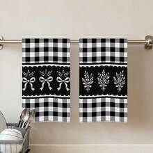 2pcs Kitchen Towels, Plaid Bow & Floral Design Microfiber Kitchen Towels, 40*60cm/15.7*23.6in Towels, Single-Sided Print, Dish Cloths For Kitchen, Suitable For Restaurant, Meat Room, Bathroom Decor, Holiday Gift - Multicolor - View 7