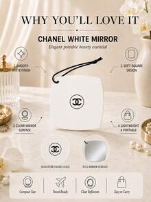 Chanel White Portable Mirror, 15.5*15.5cm, Single Piece, Clear Image With Lanyard, Perfect For Daily Travel, Convenient For Touch-Ups And Checking Appearance - White - View 5