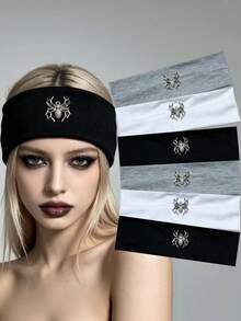 1pc/3pcs New Fashion Halloween Metal Spider Headband, Breathable Sports Yoga Hairband, Dark Punk Style Elastic Hair Accessory - Multicolor - View 9