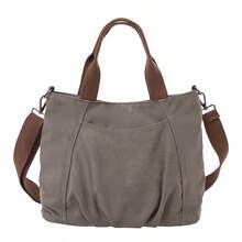Vintage Contrast Color Canvas Tote Bag, Ruched Front Design Removable Strap Shoulder & Crossbody Bag, Soft Lightweight Handbag For Ladies Commute - Multicolor - View 14