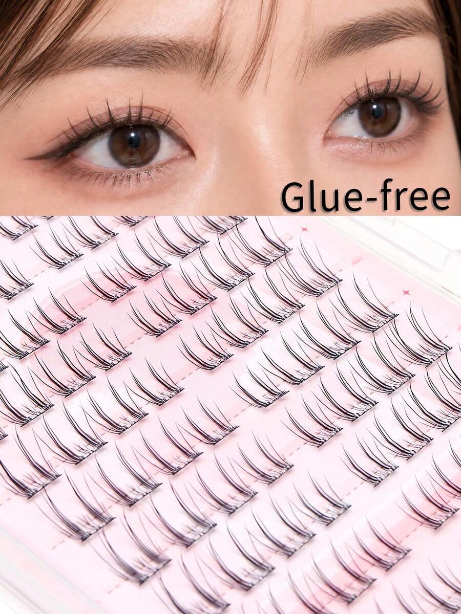 10-Row Glue-Free Segmented False Eyelashes, Natural Eye-Enhancing Effect, Neat Hair Flow, Natural Layering, Lightweight Makeup Look, Golden C Curl, 9-14mm Length - C - View 1
