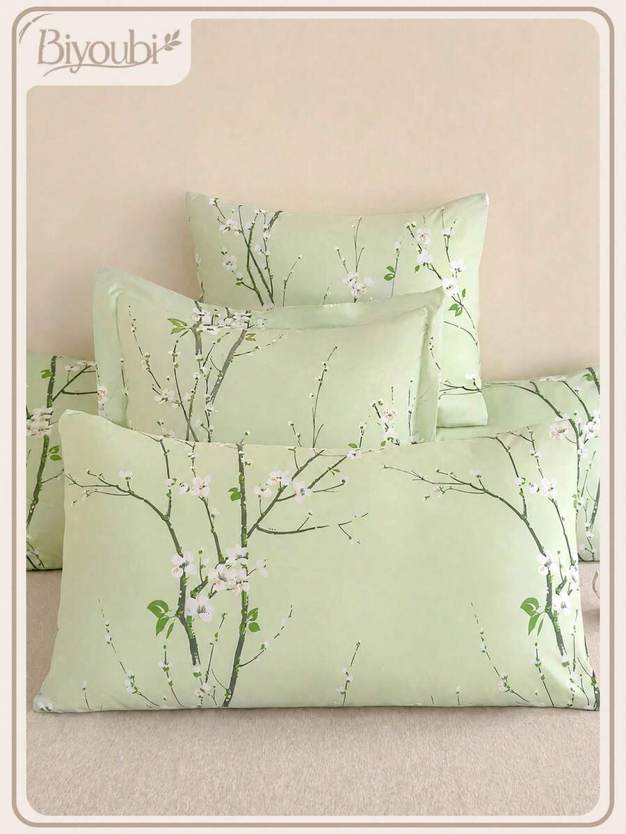 2 fundas de almohada de microfibra suave con estampado floral, hipoalergénicas y transpirables, disponibles en tamaños extra grandes, largos, estándar, queen, king, super king, euro y cuadrados, adecuados para juegos de cama de todas las estaciones - Verde - Ver 1