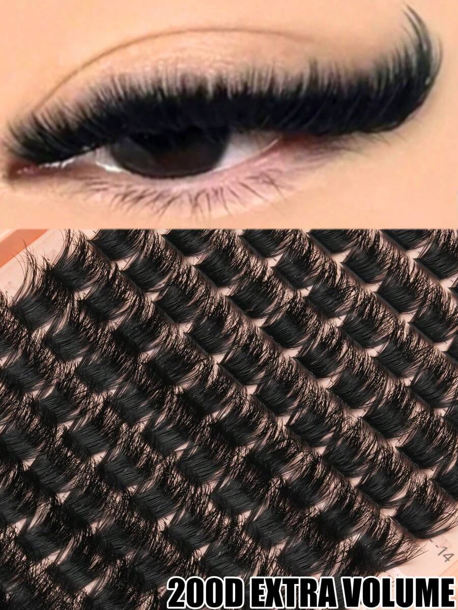 160 Clusters 200D Ultra Voluminous Dense Eyelash Clusters, D Curl Dense Fluffy Single Cluster False Eyelashes, Soft Segmented DIY Eyelash Extension Set, Suitable For Office, Date, Party, Photo, Vacation And Nightlife - D - View 1