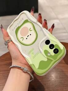 1pc Cream Ins Soft Cute Cartoon Avocado Phone Case White Green Energetic Smiling Face Phone Case, White Frame Shockproof Soft TPU Protective Cover, Suitable For GALAXY, HONOR, Phones - White - View 5