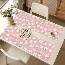 1/4/6pcs Halloween Series Pink Sweet & Cool Cute Ghost Pattern Printed Placemats, Heat Resistant Table Protector For Home Kitchen, Dining Table, Party Decor - Multicolor - View 8