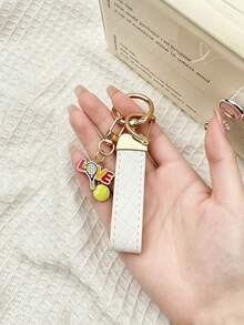 1PC Alloy Oil Drop Tennis Racket Pendant PU Car Key Chain Horseshoe Buckle, Gift For Tennis Lovers - Multicolor - View 4