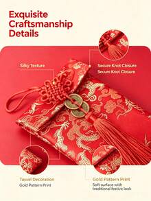 1 buah Amplop Uang Sutra Merah, Tas Kemasan Hadiah, Amplop Uang Tahun Baru, Festival Musim Semi, Amplop Surat Undangan, Cocok untuk Natal, Halloween, Pernikahan dan Berbagai Hari Raya (Model Acak) Amplop Merah - Rectangle - View 9