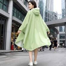 1pc Minimalist Fashion Zippered Cape Raincoat, Multiple Color Options, Zippered Hooded Cape Raincoat, Waterproof Loose Cape Rain Jacket, Side Snap Button Design, Large Brim Rain Cape, Suitable For Walking, Cycling, Travel, Outdoor, Commuting, Windproof And Waterproof - Poncho Raincoat - View 4